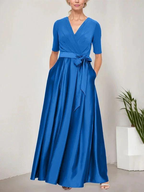 Surplice Neckline Ballgown with Full Satin Skirt &amp; Jersey Bodice by Dreamylily
