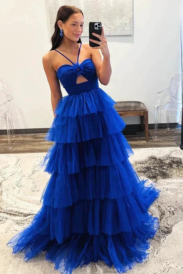 Blue Tulle Layers Long Formal Dress Princess Prom Dresses PSK548 by pgmdress