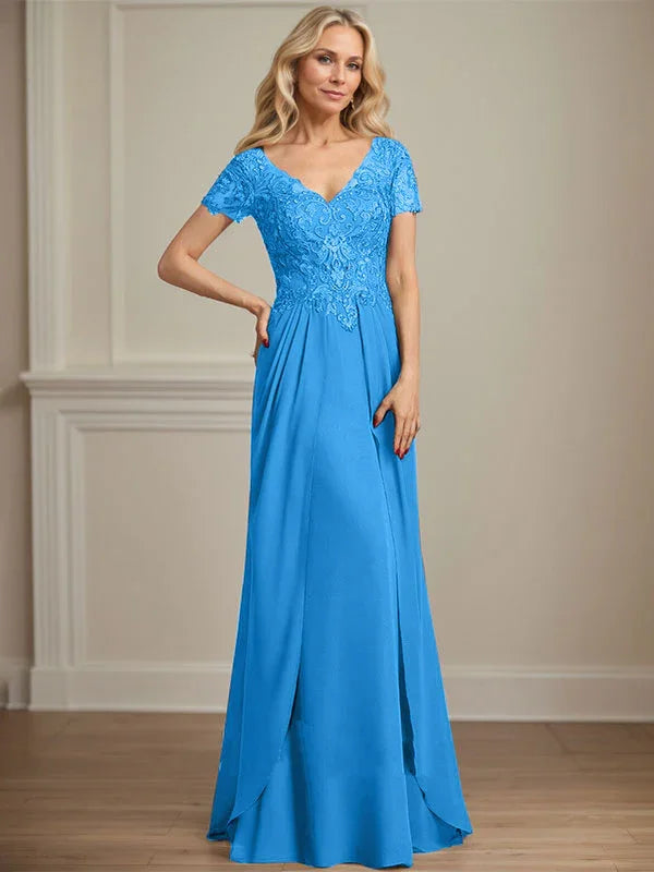 A-line V-Neck Floor-Length Chiffon Lace Mother of the Bride Dress by Dreamylily