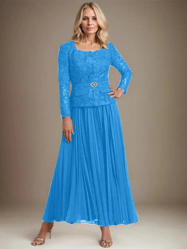 A-line Square Ankle-Length Chiffon Mother of the Bride Dress With Pleated by Dreamylily