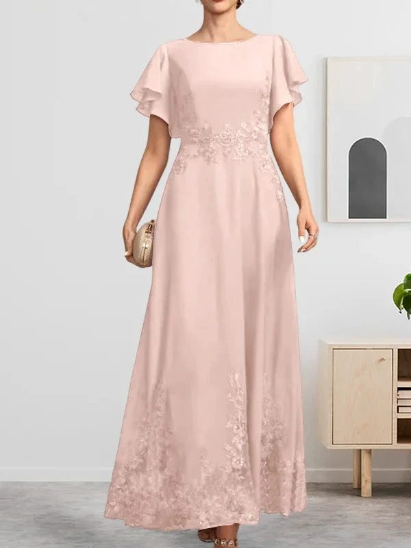 A-line Scoop Ankle-Length Lace Chiffon Mother of the Bride Dress With Sequins by Dreamylily