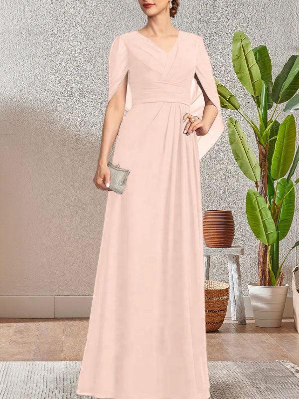 Dark Navy A-Line V-Neck Long Mother of Bride Dress by Dreamylily