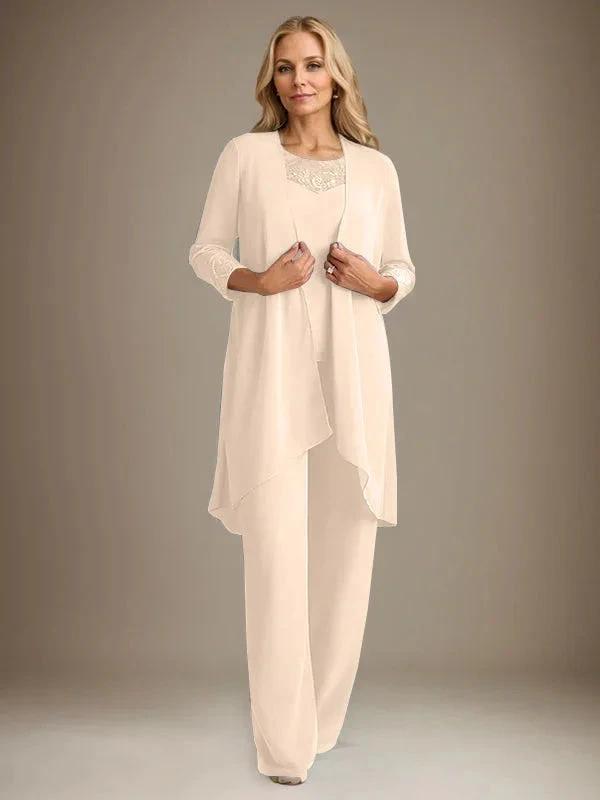 Chiffon Scoop Long Sleeves Mother Of The Bride Pantsuits With Jacket by Dreamylily
