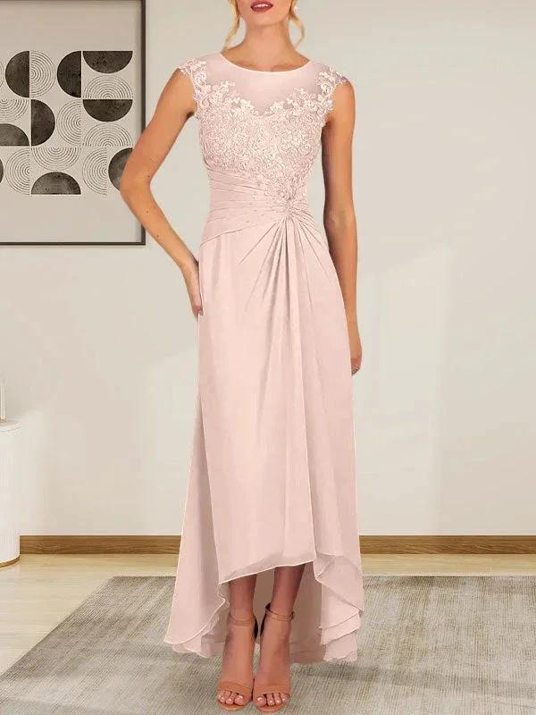 Champagne A-Line Scoop Lace Chiffon Dress by Dreamylily