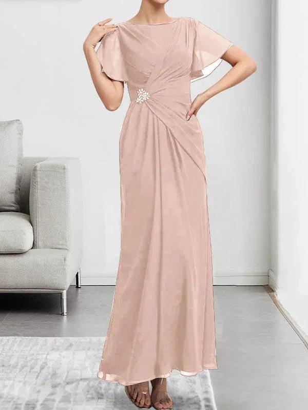 A-line Scoop Ankle-Length Chiffon Mother of the Bride Dress With Beading Pleated by Dreamylily