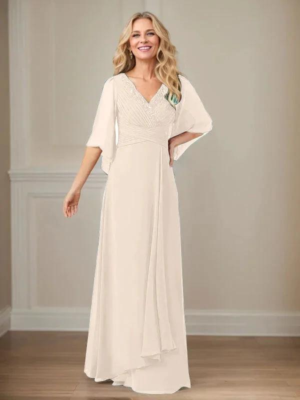 A-Line V-Neck Long Sequins Chiffon Mother Dress by Dreamylily
