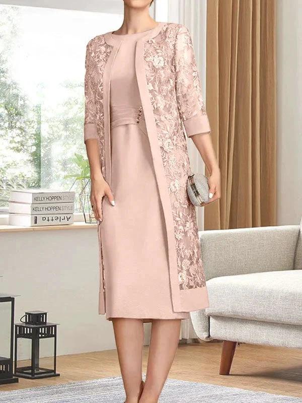 Sheath/Column Scoop Knee-Length Chiffon Mother of the Bride Dress With Pleated Sequins by Dreamylily
