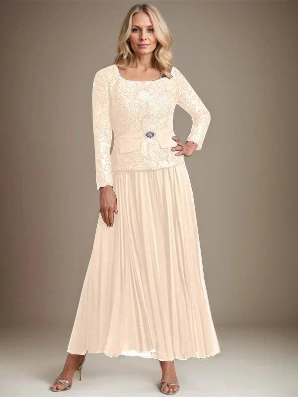 A-line Square Ankle-Length Chiffon Mother of the Bride Dress With Pleated by Dreamylily