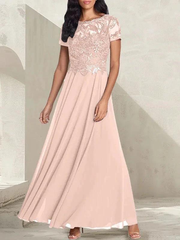 Charcoal Grey A-Line Scoop Long Mother of the Bride Dress With Beadings by Dreamylily