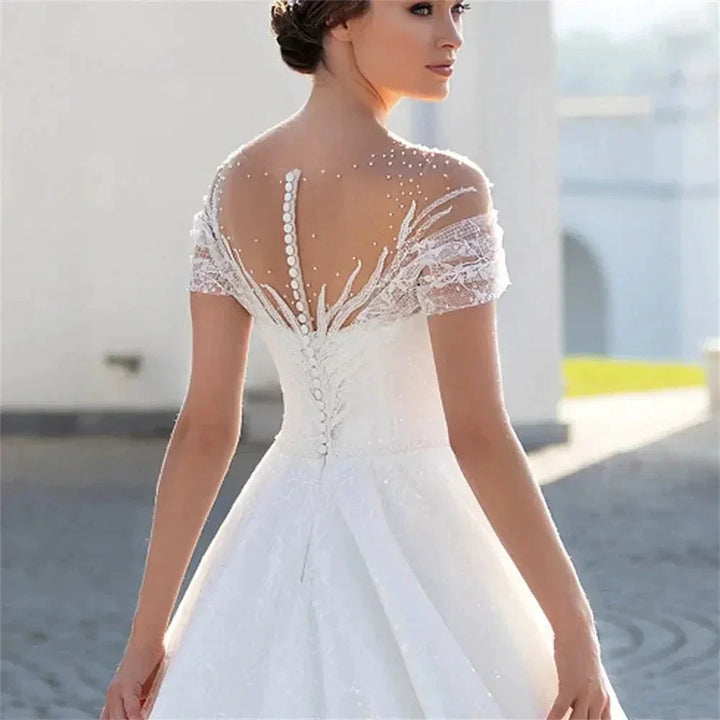 Boho Lace Appliques Wedding Dresses A Line Fuffy Tulle Ball Gowns Sexy Sleeveless Woman&