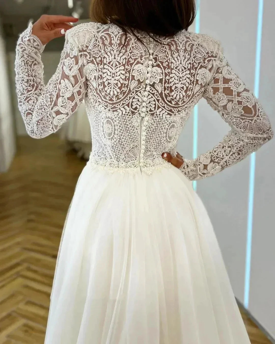Romantic Wedding Dresses Mermaid High Neck Long Sleeves Exquisite Lace Appliques Princess Style Beach Mopping Bride Gowns by payinti