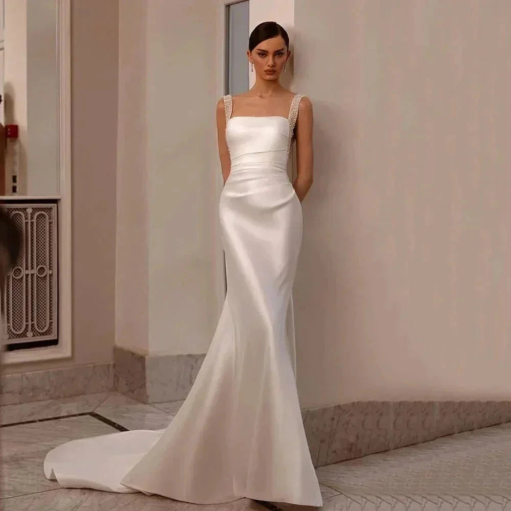 Boho Wedding Dresses Off The Shoulder With Sequined Square Neck Ball Gowns Smooth Satin Formal Bridal Party Vestido De Novia by payinti