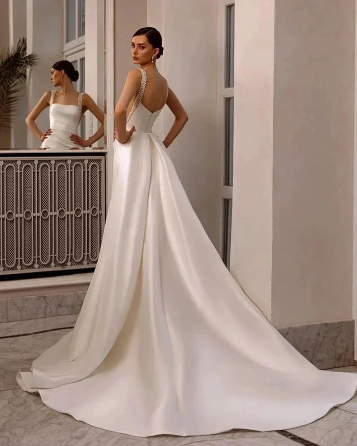 Boho Wedding Dresses Off The Shoulder With Sequined Square Neck Ball Gowns Smooth Satin Formal Bridal Party Vestido De Novia by payinti