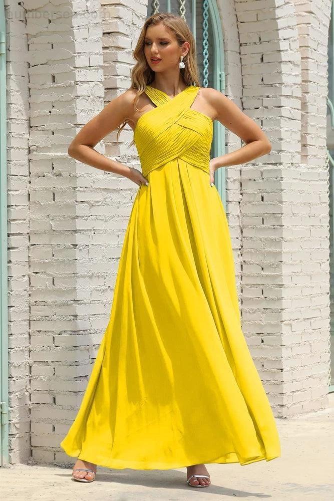 Numbersea Women Halter Chiffon Bridesmaid Dress A-line Long Formal Prom Gown SEA28015 by numbersea