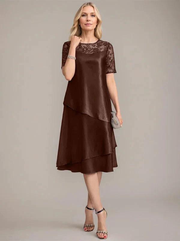 A-Line Scoop Knee-Length Mother of the Bride Dress With Applique &amp; Sequins by Dreamylily