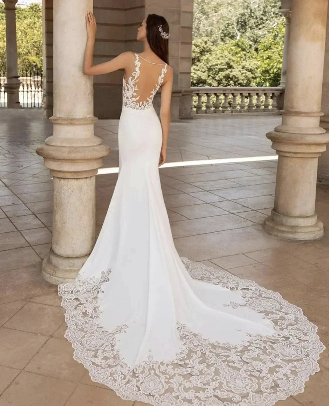 Brush Train Mermaid Wedding Dresses Sexy Depp V-neck Vestidos De Novia Sleeveless Appliques Vestido De Noiva by payinti