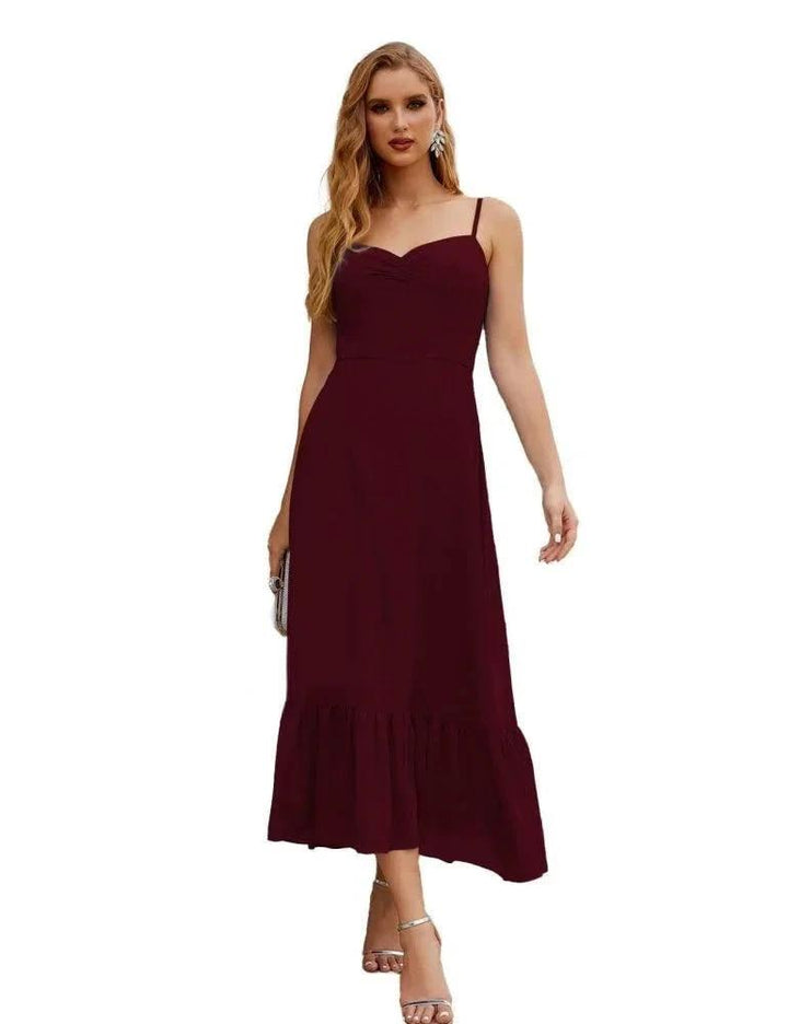 Numbersea Spaghetti Strap Chiffon Bridesmaid Dress Ankle Length Formal A Line Cocktail Party Homecoming Dress for Juniors SEA28028 by numbersea