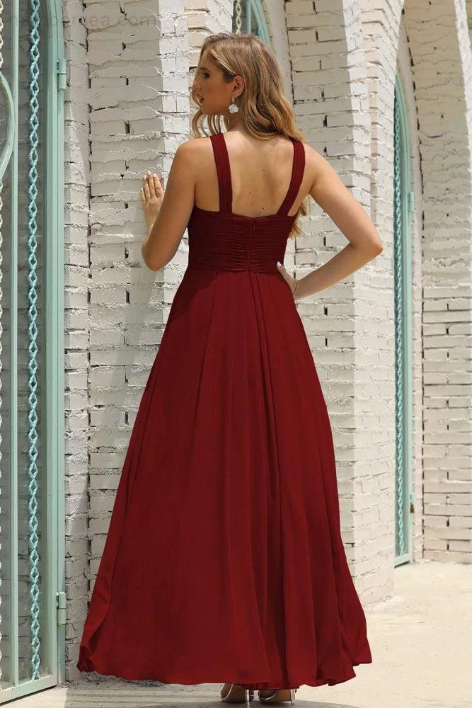 Numbersea Women Halter Chiffon Bridesmaid Dress A-line Long Formal Prom Gown SEA28015 by numbersea