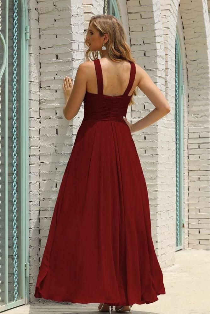 Numbersea Women Halter Chiffon Bridesmaid Dress A-line Long Formal Prom Gown SEA28015 by numbersea