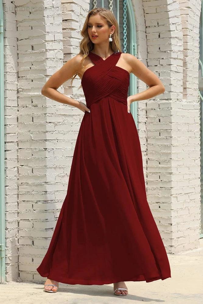 Numbersea Women Halter Chiffon Bridesmaid Dress A-line Long Formal Prom Gown SEA28015 by numbersea