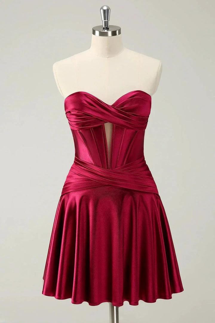 Cute Fuchsia A Line Sweetheart Criss Cross Corset Homecoming Dress with Ruffles by WEDTREND