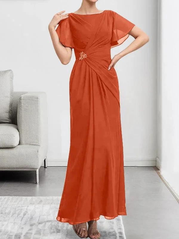 A-line Scoop Illusion Tea-Length Chiffon Lace Mother of the Bride Dress With Beading Sequins by Dreamylily