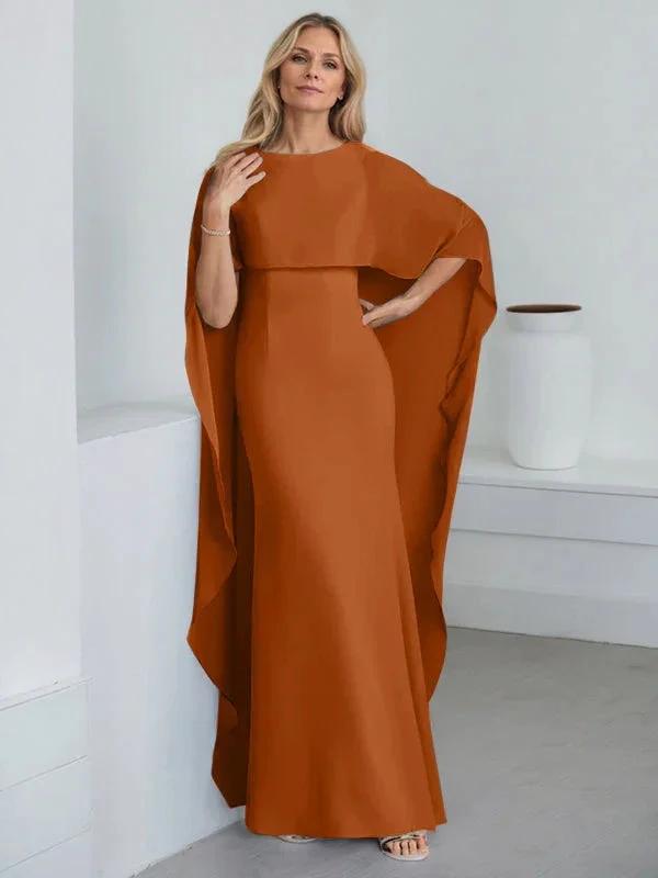 Sheath Scoop Floor-Length Chiffon Mother of the Bride Dress With Cascading Ruffles by Dreamylily