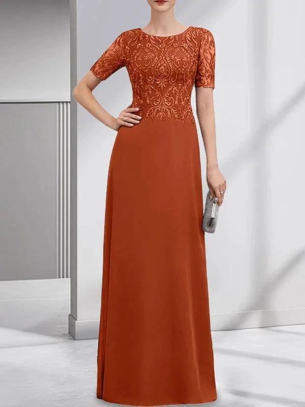 A-line Scoop Floor-Length Lace Chiffon Mother of the Bride Dress With Sequins by Dreamylily