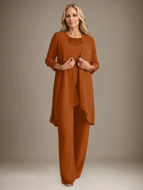 Chiffon Scoop Long Sleeves Mother Of The Bride Pantsuits With Jacket by Dreamylily