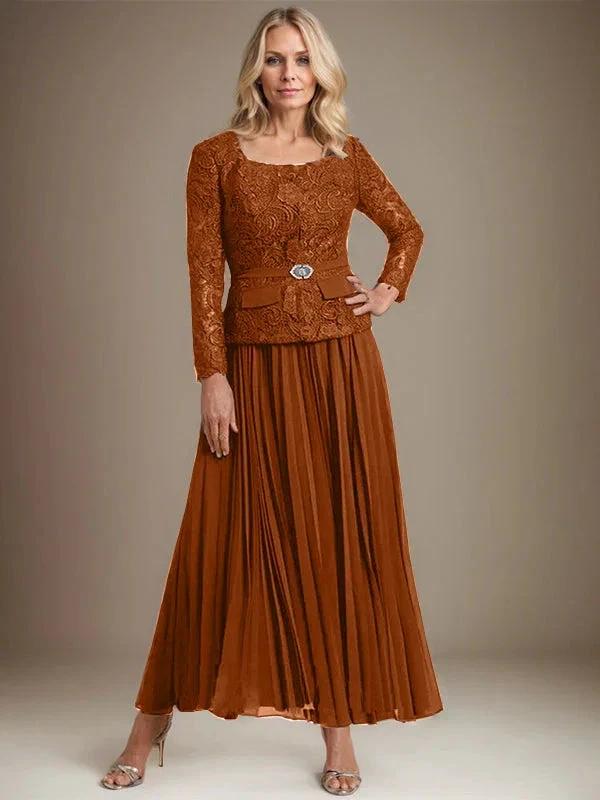 A-line Square Ankle-Length Chiffon Mother of the Bride Dress With Pleated by Dreamylily