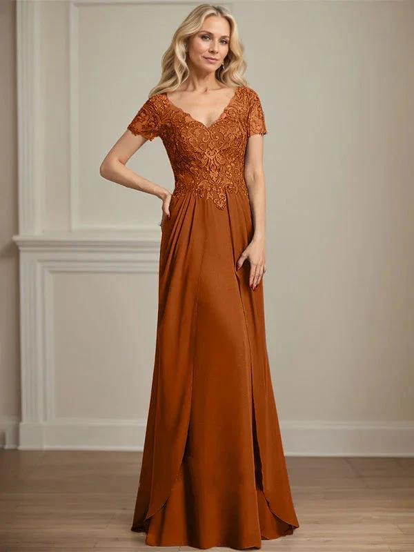 A-line V-Neck Floor-Length Chiffon Lace Mother of the Bride Dress by Dreamylily
