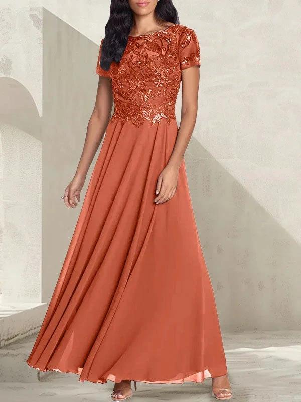 Charcoal Grey A-Line Scoop Long Mother of the Bride Dress With Beadings by Dreamylily