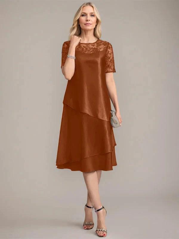 A-Line Scoop Knee-Length Mother of the Bride Dress With Applique &amp; Sequins by Dreamylily