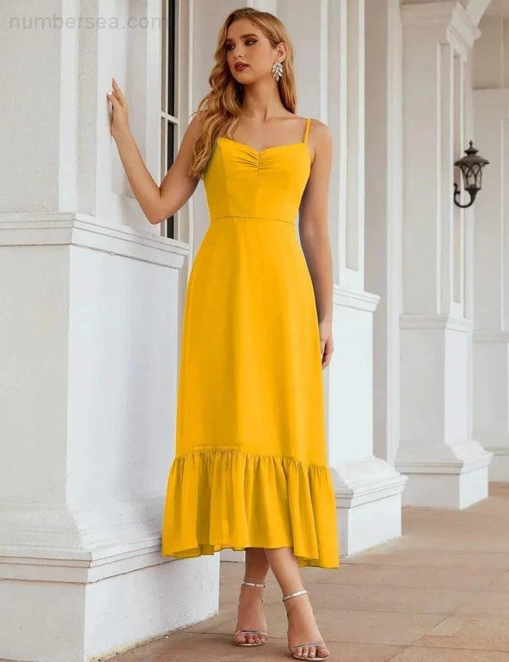Numbersea Spaghetti Strap Chiffon Bridesmaid Dress Ankle Length Formal A Line Cocktail Party Homecoming Dress for Juniors SEA28028 by numbersea
