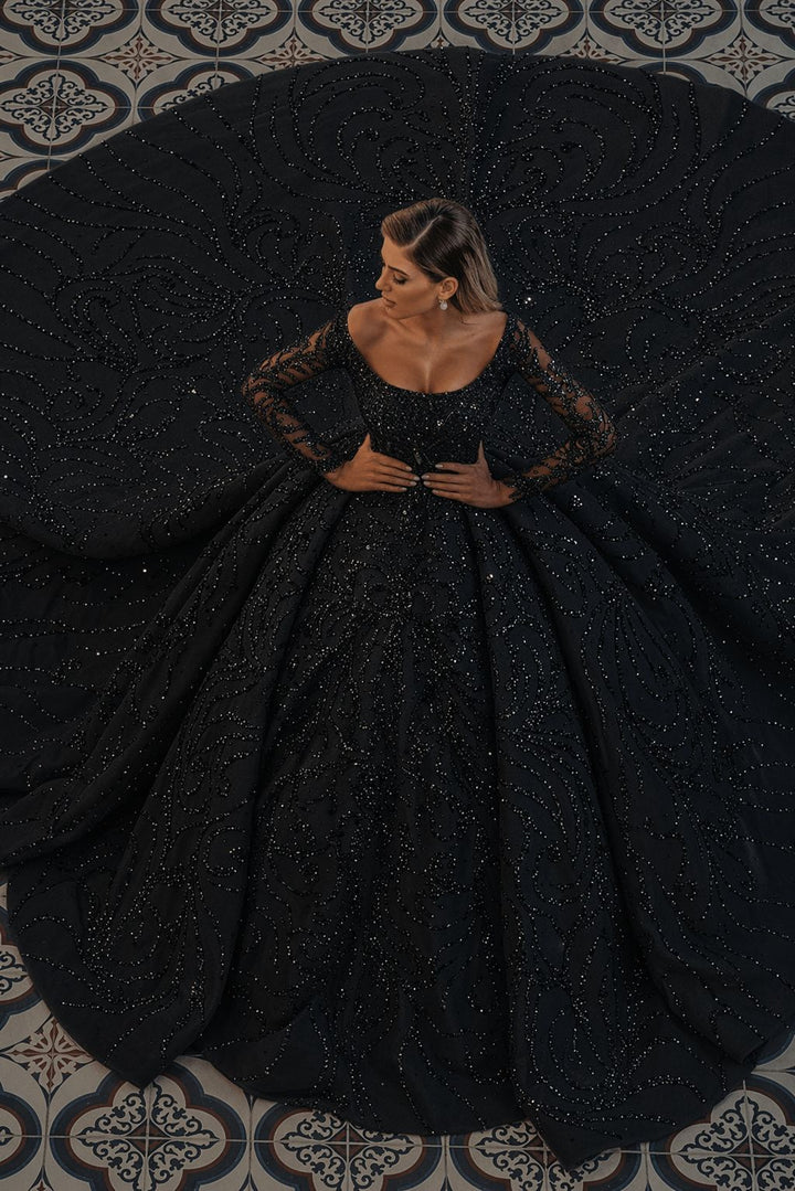 Bmbridal Long Sleeve Ball Gown Wedding Dress With Beads