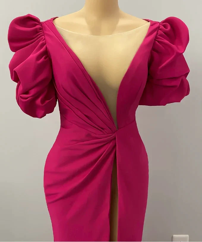 High Split Mermaid Long Evening Dress Hot Pink African Party Dress Y1900 by simplepromdress