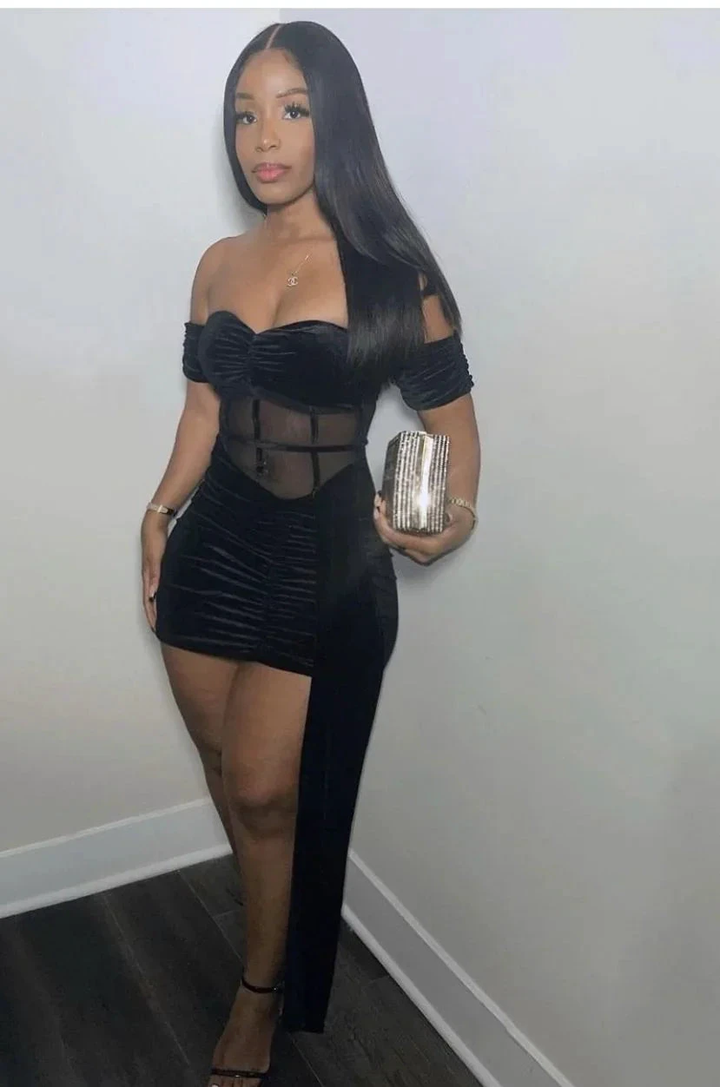 Black Sexy Patchwork Solid See-through Backless Off the Shoulder Homecoming Dress Y2525 by simplepromdress