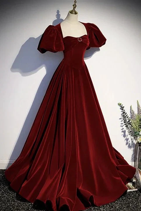Burgundy velvet long prom dress evening dress Y6348 by simplepromdress