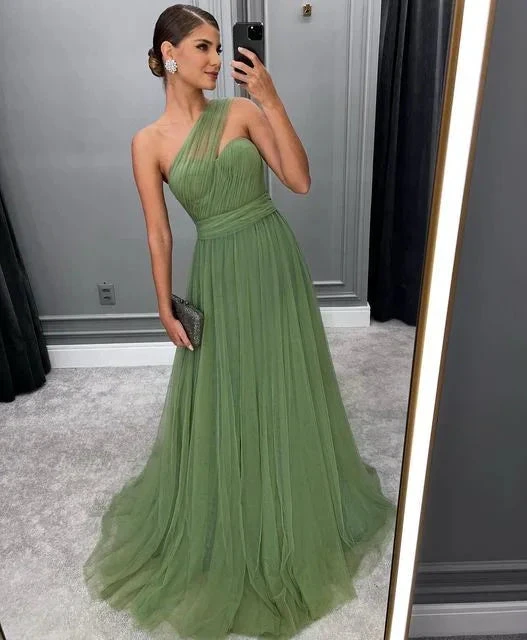 Green Long A-line Prom Dress Trendy Tulle Formal Evening Dresses Y5602 by simplepromdress