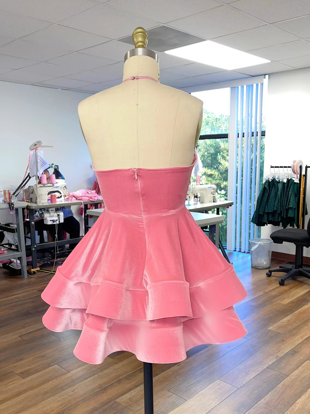 Cute A-line Pink Homecoming Dress Halter Neckline Pink Party Dress Y2153 by simplepromdress