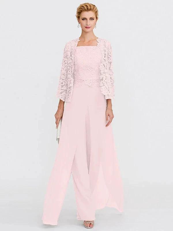 3 Piece Chiffon Square Neck Mother of the Bride Pantsuits with Jacket by Dreamylily