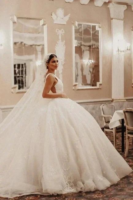 Cap sleeves Ivory Ball Gown Floor length Wedding Dress by misshow.com