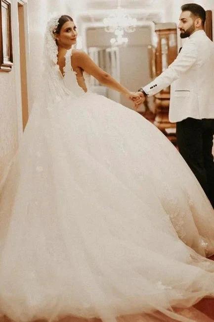 Cap sleeves Ivory Ball Gown Floor length Wedding Dress by misshow.com