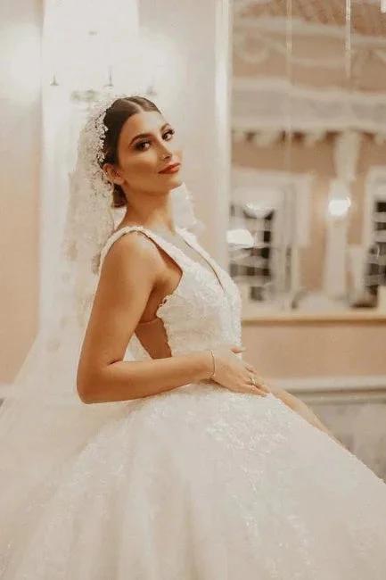 Cap sleeves Ivory Ball Gown Floor length Wedding Dress by misshow.com