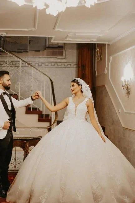 Cap sleeves Ivory Ball Gown Floor length Wedding Dress by misshow.com