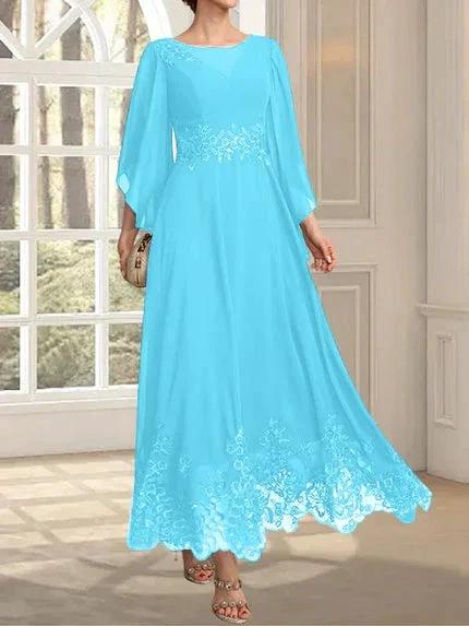 A-line Scoop Illusion Ankle-Length Lace Chiffon Mother of the Bride Dress With Sequins by Dreamylily