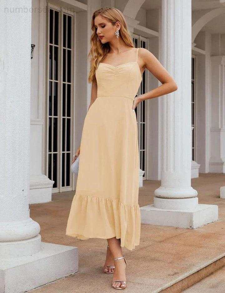 Numbersea Spaghetti Strap Chiffon Bridesmaid Dress Ankle Length Formal A Line Cocktail Party Homecoming Dress for Juniors SEA28028 by numbersea