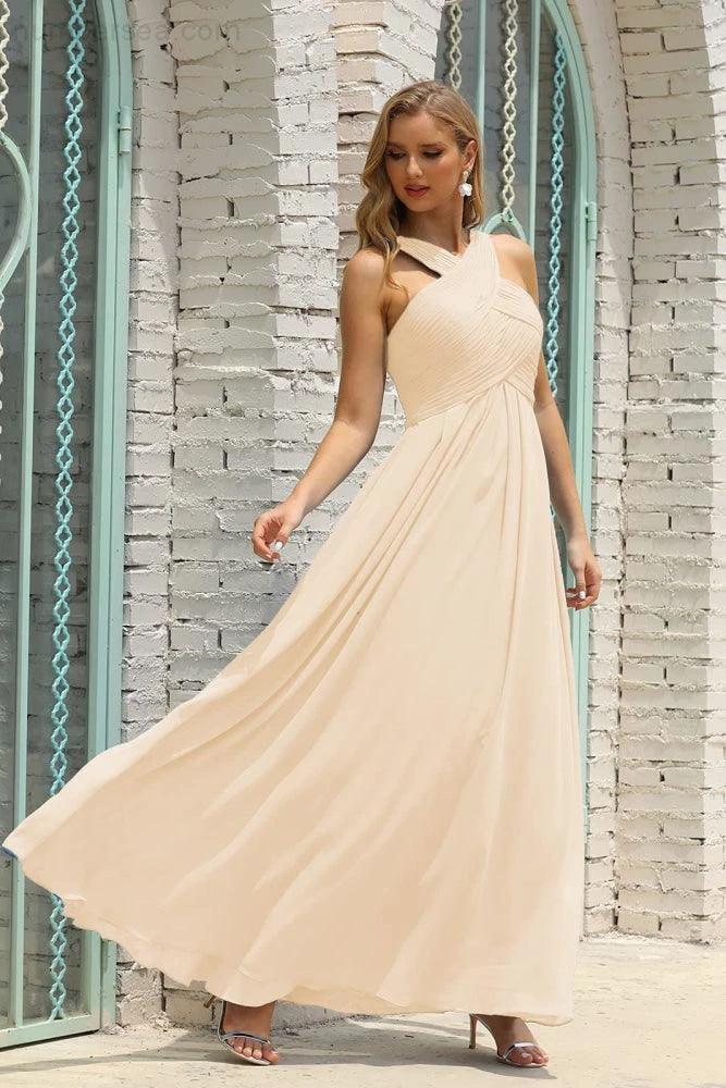 Numbersea Women Halter Chiffon Bridesmaid Dress A-line Long Formal Prom Gown SEA28015 by numbersea