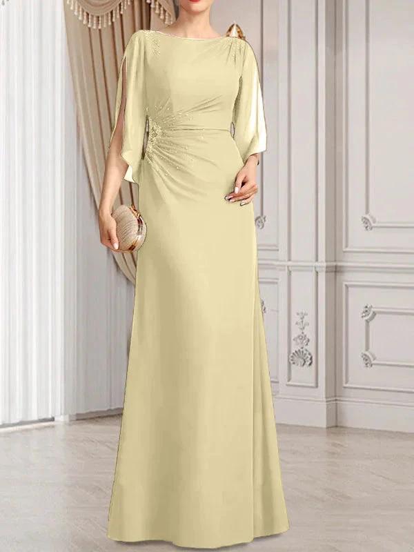 Sheath/Column Scoop Floor-Length Chiffon Mother of the Bride Dress With Pleated Beading by Dreamylily