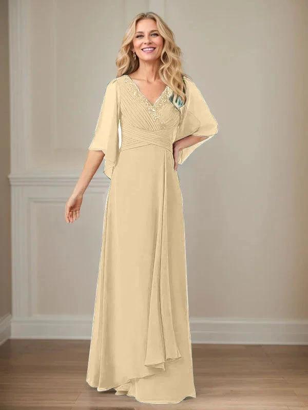 A-Line V-Neck Long Sequins Chiffon Mother Dress by Dreamylily